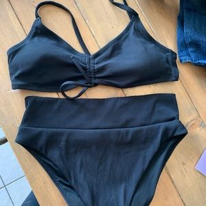 Aerie V Scoop ruched rubbed bikini, rubbed high cut cheeky bottom swim